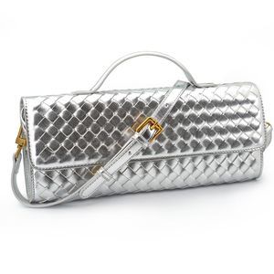 Woven Clutch Purse Ladies Leather Crossbody Shoulder Bag With Detachable C :^)